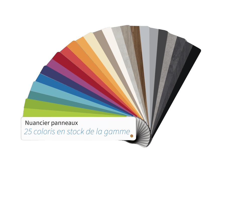 Un nuancier de couleur présentant les 25 couleurs de la gamme Aquabloc